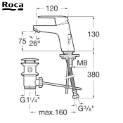 ROCA A5A3K25C04 VICTORIA-L MITIGEUR LAVABO MONOTROU A TIRETTE LATERALE.