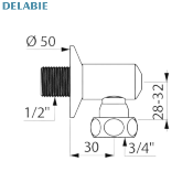 DELABIE 836020 Raccord "STOP" équerre, M1/2"-F3/4".