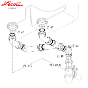 NICOLL 0204981 Tubulure gain d'espace universelle pour évier 2 cuves.