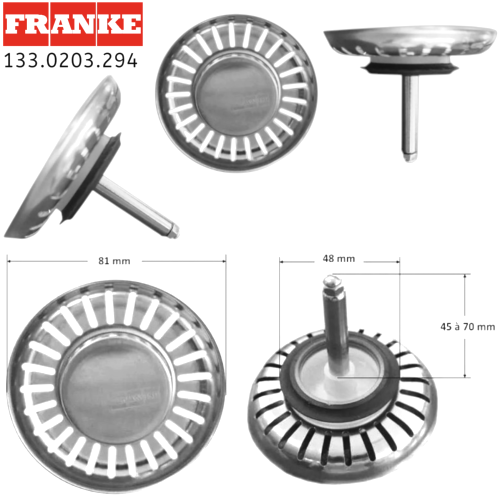 FRANKE - 133.0203.294 - Panier de bonde automatique 80 mm. Ancienne référence 072335.
