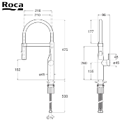 ROCA A5A8A4DC00 GLERA PRO - Mitigeur évier douchette extractible, Bec tube chromé, Corps chromé.