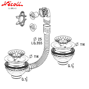 NICOLL 0204168 Vidage à panier pour éviers tous matériaux 2 cuves, perçage 90 mm