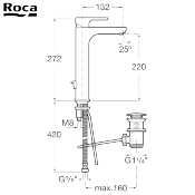 ROCA A5A3C09C00 L20XL - MITIGEUR LAVABO HAUT  MONOTROU. CHROMÉ.