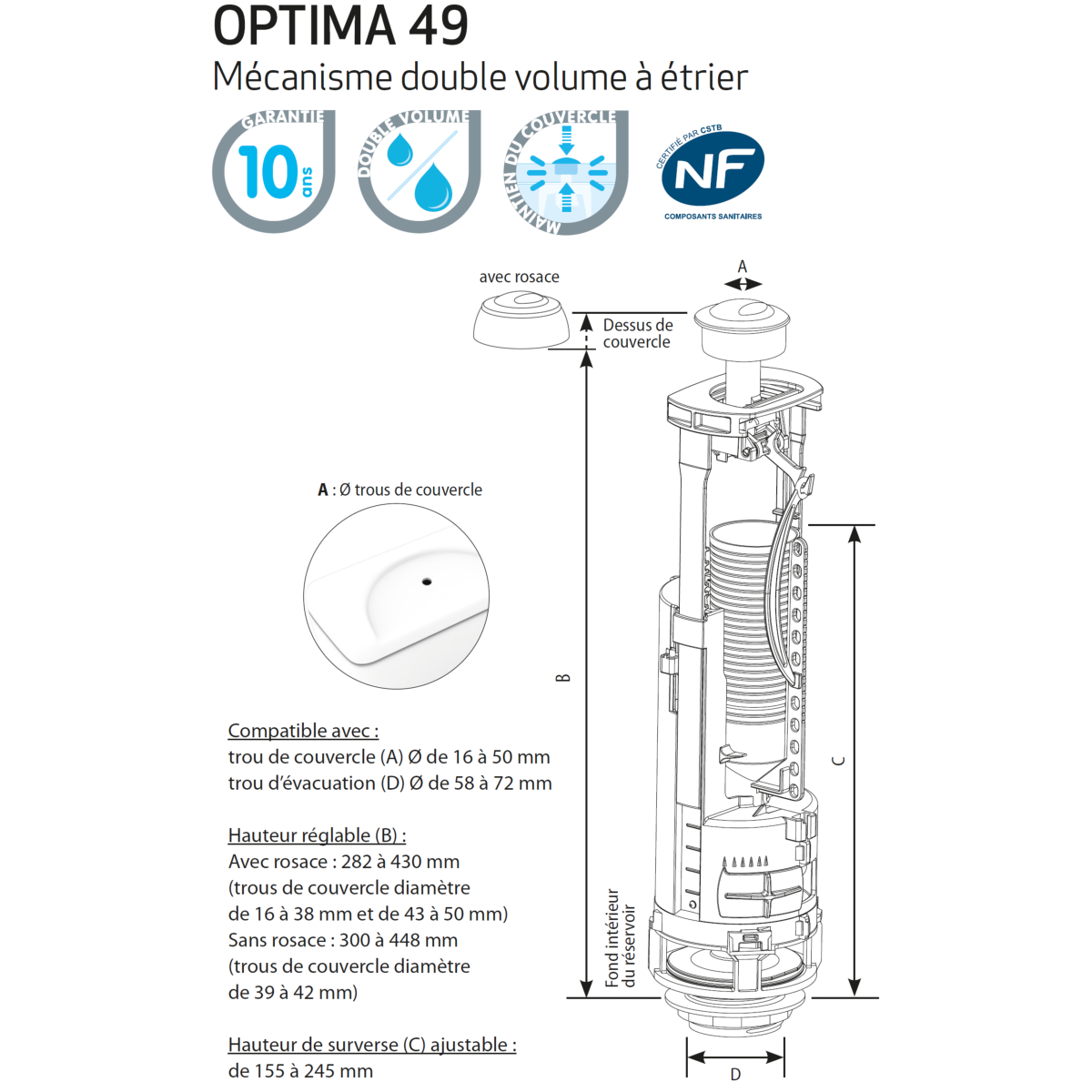 Bouton de commande pour mécanisme Siamp Optima 49