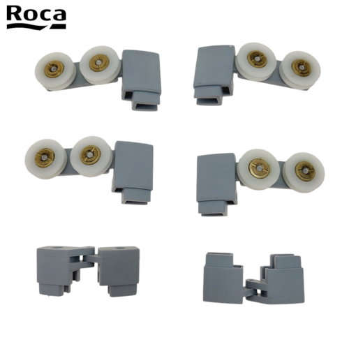 ROCA AM99251602 VICTORIA PP - PAROI DE DOUCHE BLANCHE - SUPPORTS ROULETTES ET CHARNIÈRES GRISES.