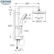 GROHE 26382001 VITALIO START SYSTEM 210 Colonne de douche avec inverseur manuel.