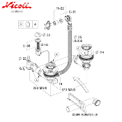 NICOLL 0224045 - 535 - Bonde évier 2 bacs + trop plein Ø114 mm. Vidage automatique.