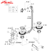 NICOLL 0224316 Vidage gain de place à panier pour éviers tous matériaux 2 cuves, perçage 90 mm.