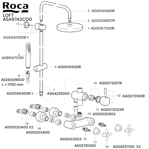 ROCA AG0190600R LOFT KIT POIGNÉES COLONNE (2U).